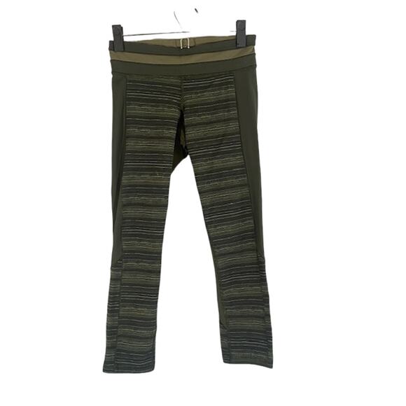 Lululemon Olive Green Striped Athletic Running Leggings Women Sz 4 - Picture 1 of 7